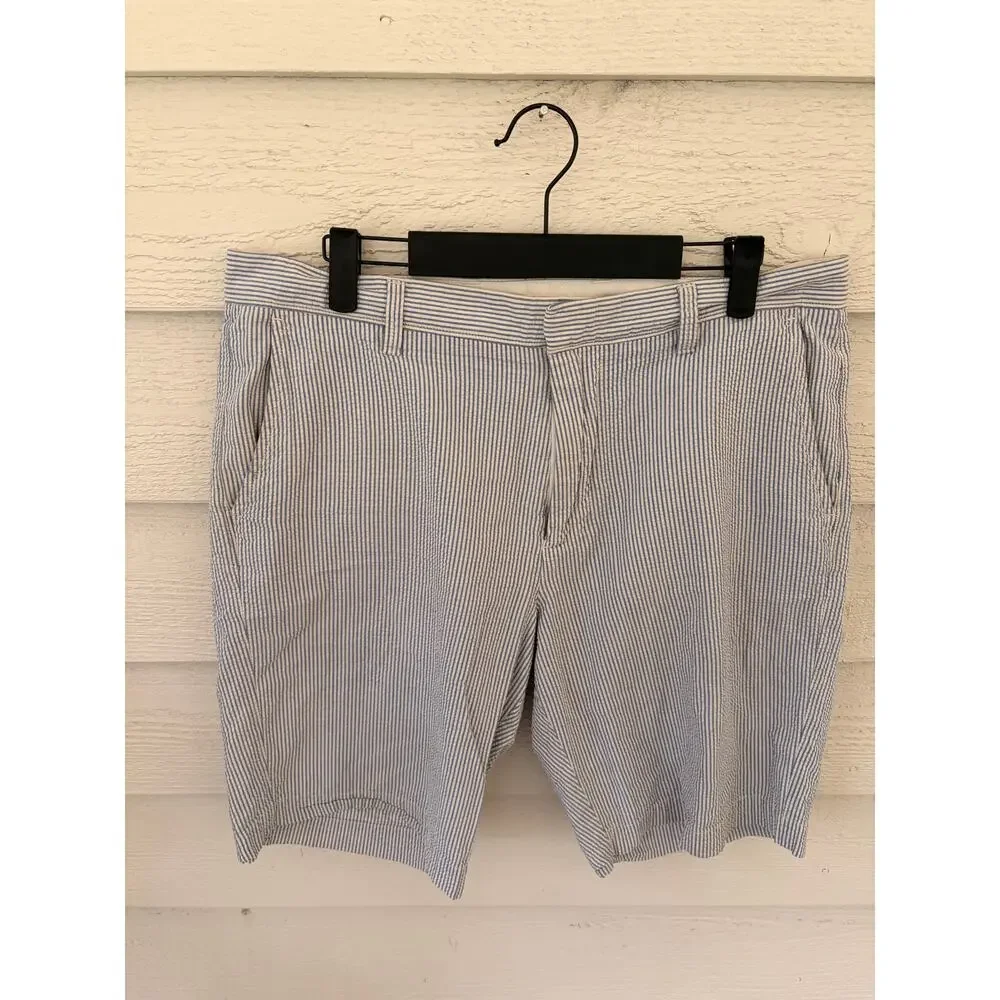 J.Crew Seersucker Shorts Blue White Stripe Cotton Size 34